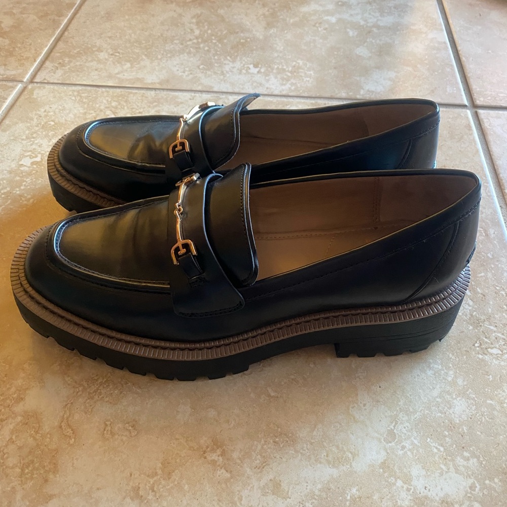 Sam Edelman Black Loafers with Gold Accent
